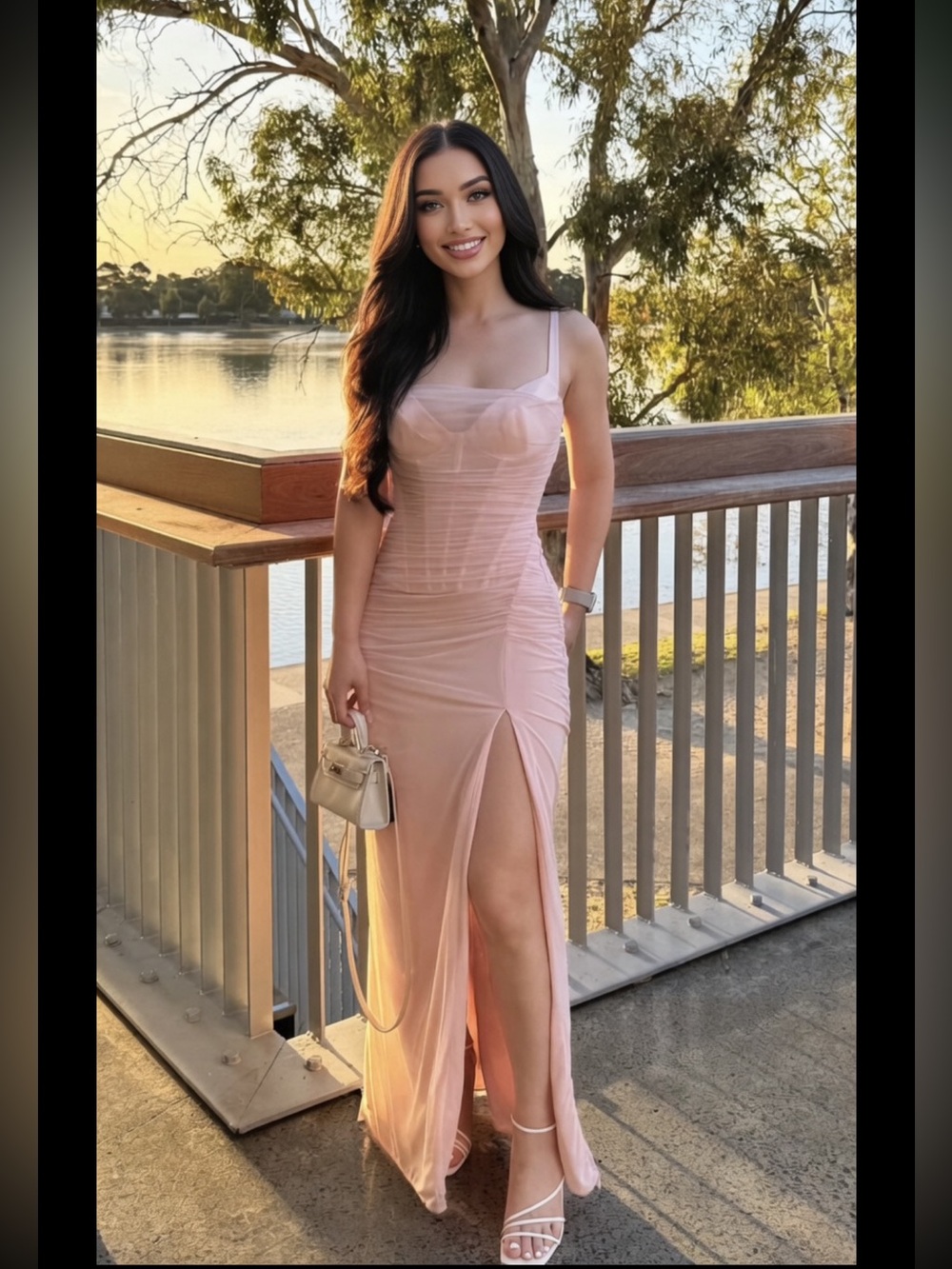 HOUSE OF CB 'Lini' Soft Pink Mesh Maxi Dress/ Small US 4-6 $269